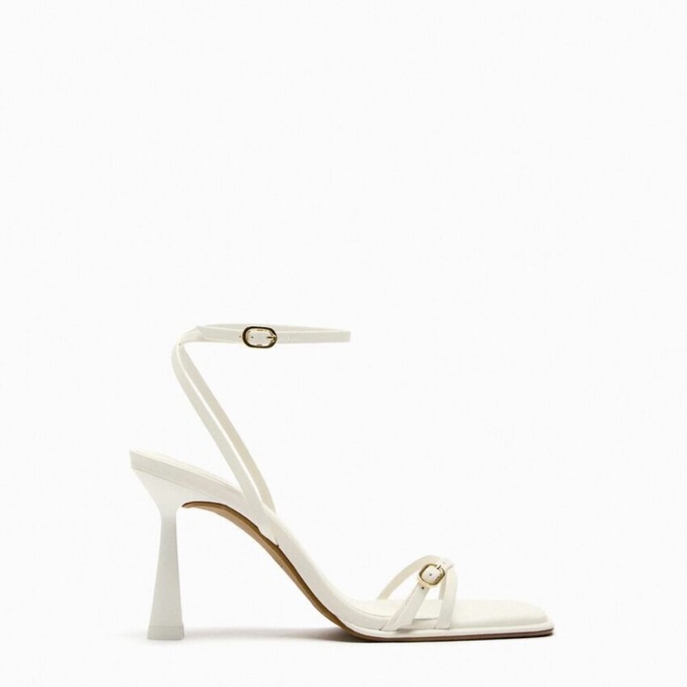 White high heeled leather sandals